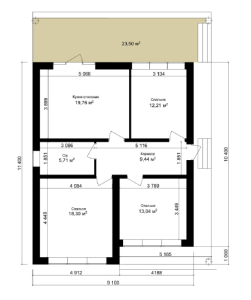 Одноэтажный дом S 78.46 м2 + Терасса 23.5 м2